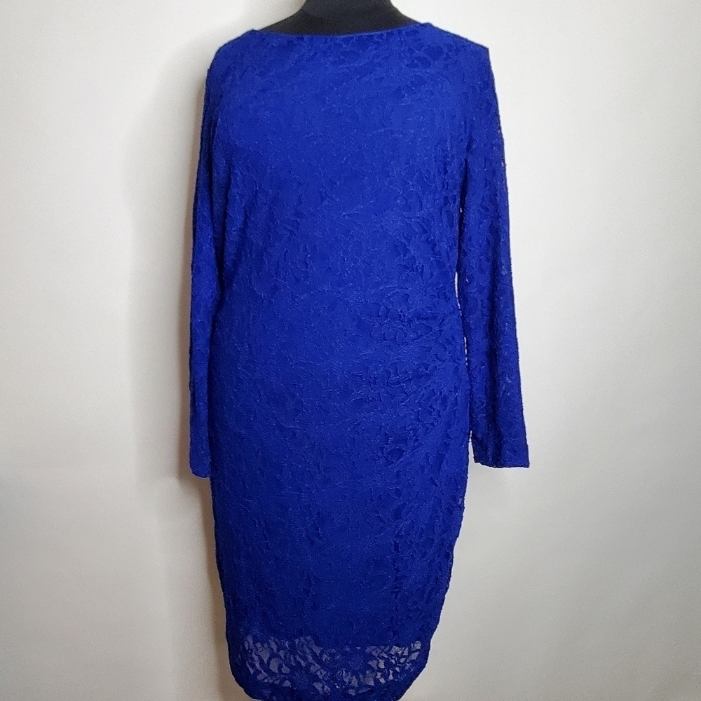 Lauren Ralph Lauren Lace Dress Size 22W V-Back Long Sleeve Stretch Party Gala